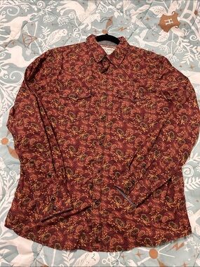 Men's Paisley Long-Sleeve Button-Down Shirt - Burgundy
